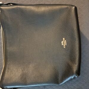 Coach Black Leather Messenger Bag with Gold Accents